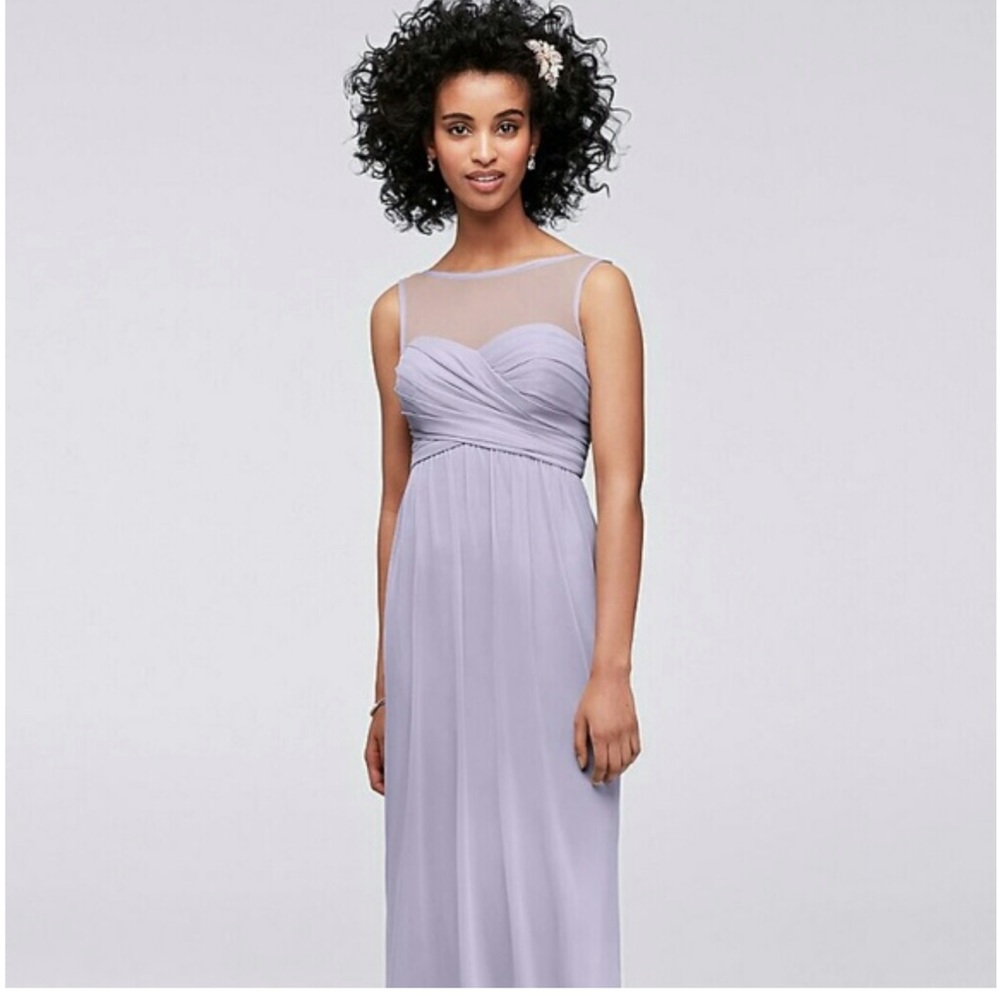 David’s Bridal mesh shoulder floor length dress. Size 16. Color Iris